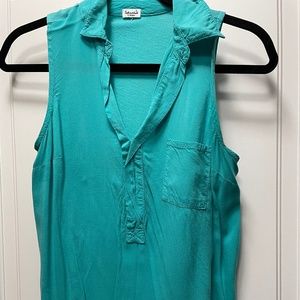 Splendid sleeveless collared top bright teal green size XS
